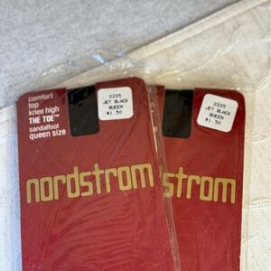 Vintage Set of Nordstrom Queen Jet Black knee‎ highs. Sandalfoot, comfort top.
